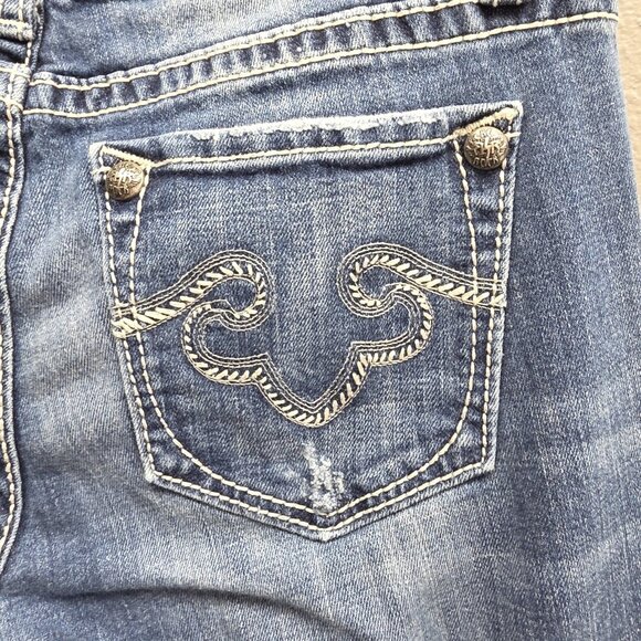 ReRock for Express Jeans Womens 6R Skinny Distressed Embroidered Pockets Denim - Picture 6 of 14